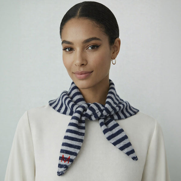 Personalised Navy And Soft Blue Stripe Triangle Scarf