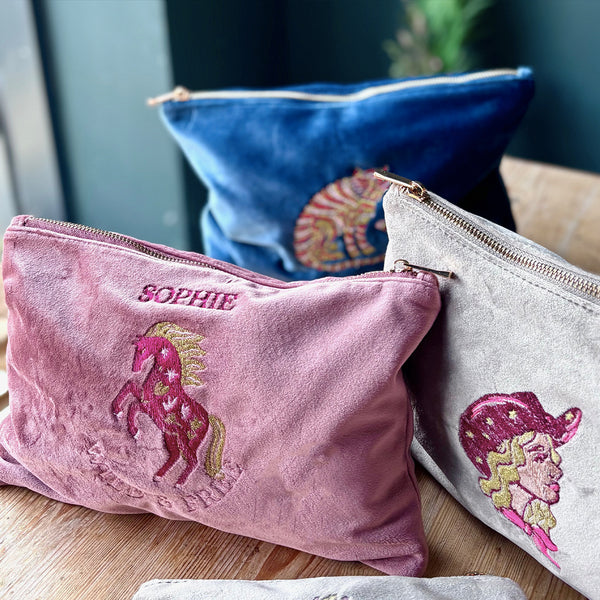 Personalised Boho Cowgirl Velvet Wash Bags