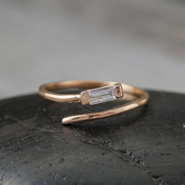 Gold Plated Open Spiral Ring With Zircon In A Personalised Gift Box