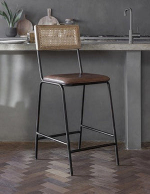 Leather & Cane Counter Chair