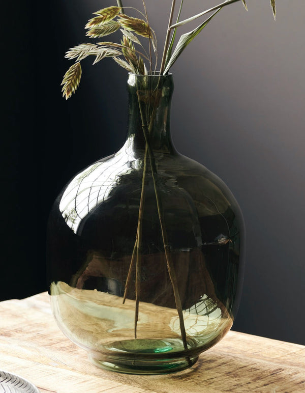 Deep Green Glass Bottle Vase.