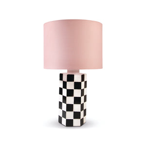 Chequered Table Lamp With Pink Shade