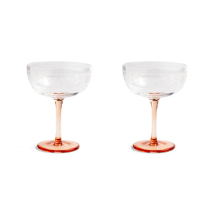 Pink Stemmed Champagne Coupe with Floral Etch