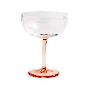 Pink Stemmed Champagne Coupe with Floral Etch