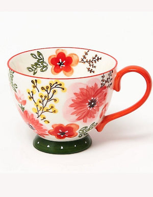 Sipping Tea Floral Red Mug