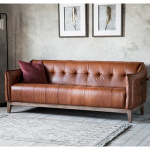 Ecclestone Brown Leather Button Backed Sofa