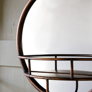 Compact Bronzed Circular Mirror With Shelf