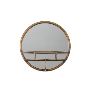 Compact Bronzed Circular Mirror With Shelf
