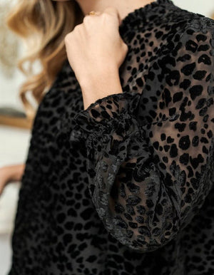 Black blouse in leopard velvet