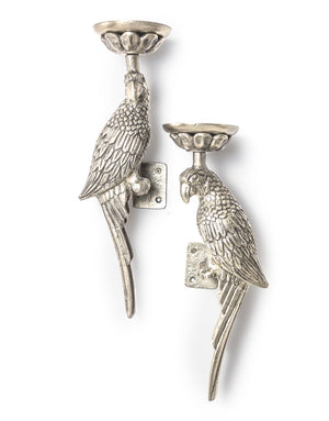 Pair Of Silver Parrot Wall Scones