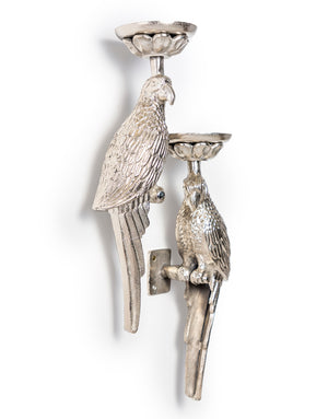 Pair Of Silver Parrot Wall Scones