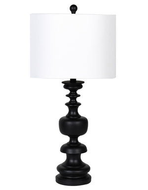 Black Wood Turned Lamp With Linen Shade
