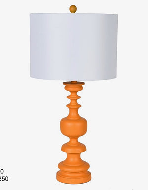 Orange Wood Turned Lamp with Linen Shade
