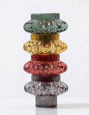 Colourful Ridged Glass Candle Holders