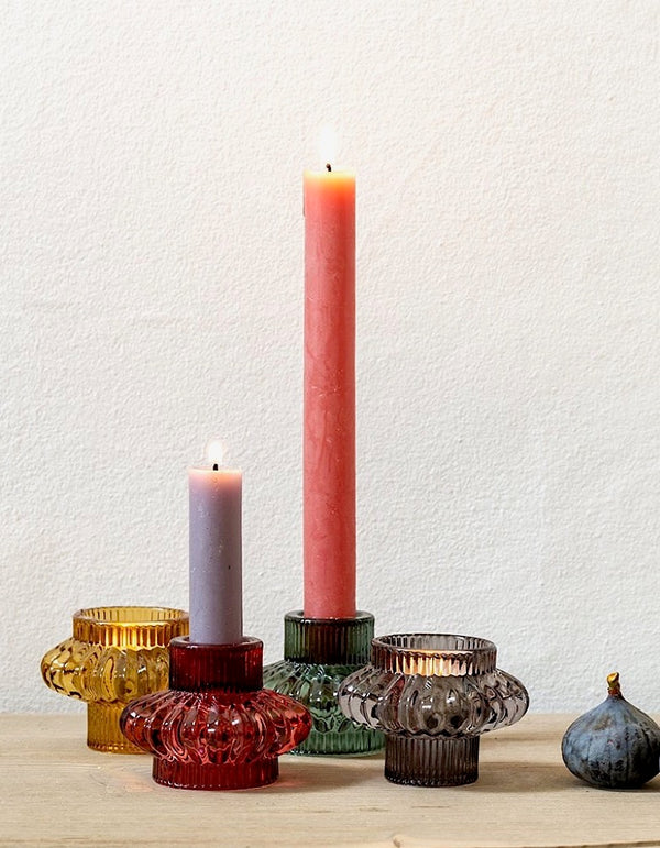 Colourful Ridged Glass Candle Holders