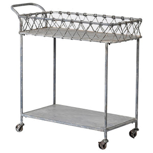 Distressed Metal Trolley With Lattice Wirework