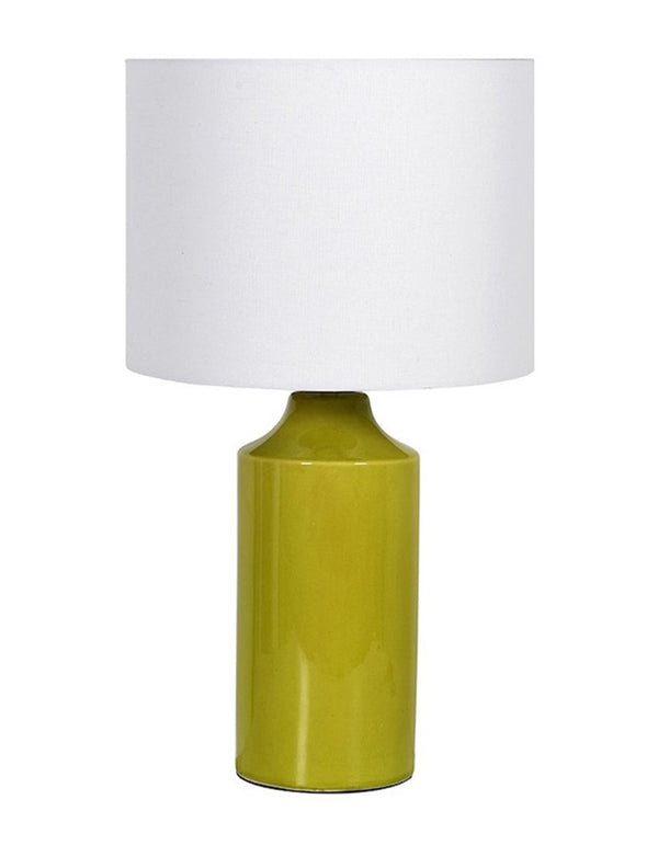 Lime Crackle Lamp with Linen Shade