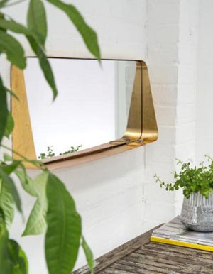 Gold Horizontal Wall Mirror with Shelf