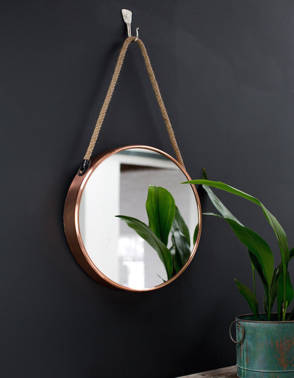 Round Copper Mirror On A Rope