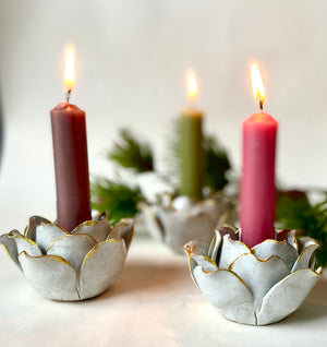 Gold Edged Ceramic Petal Candlestick