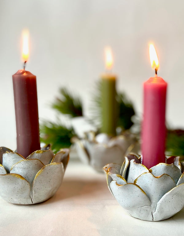 Gold Edged Ceramic Petal Candlestick