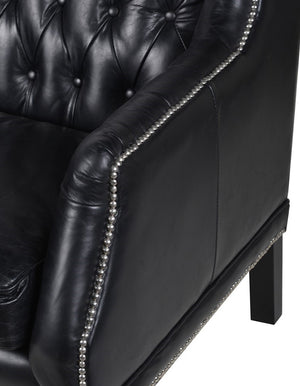Black Leather Button Back 3 Seater Sofa