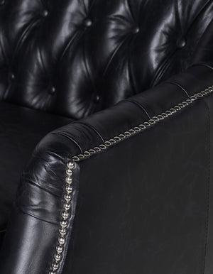 Black Leather Button Back 3 Seater Sofa
