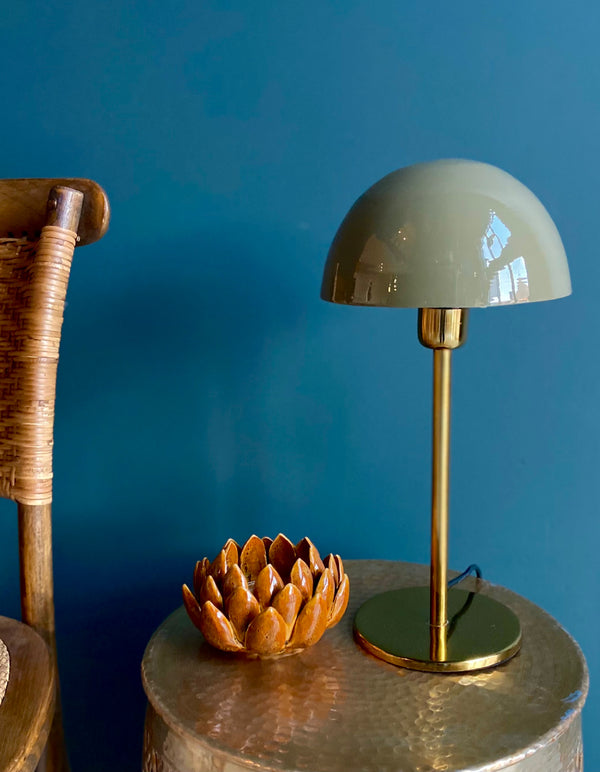 Sage Enamel Table Lamp with Dome Shade