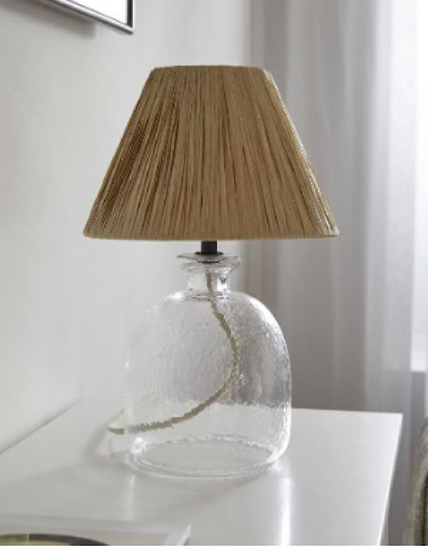 Raffia and Glass Table Lamp