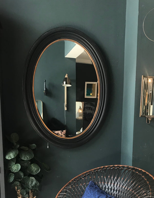 Large Black and Gold Oval Wall Mirror