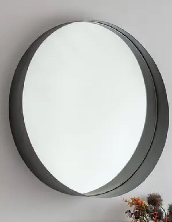 Industrial Circular Mirror with Raised Frame/Shelf