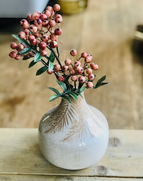 Cream Palm Print Ceramic Vase