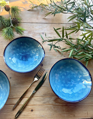 Set Of Four Cornflower Blue Bowls