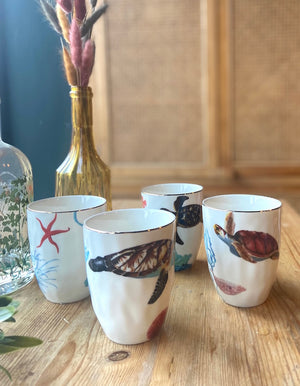 Set Of Four Ocean Themed Mugs