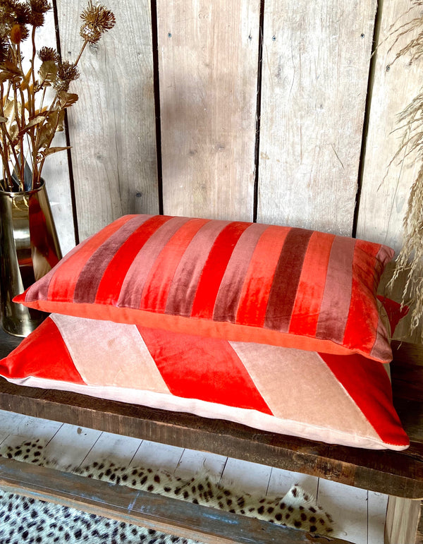 Red and Pink Striped Velvet Cushions