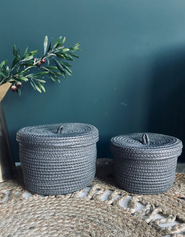 Set of Two Grey Woven Baskets