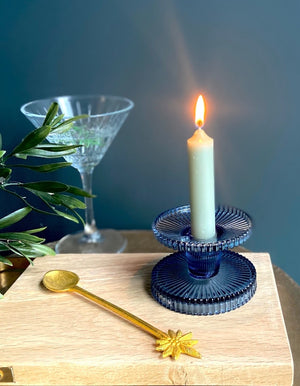 Faceted Blue Glass Candle Holder