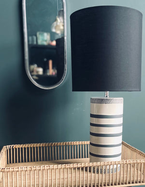 Monochrome Striped Lamp With Black Shade