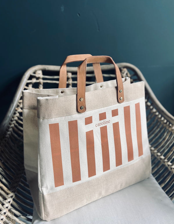 Personalised Stripped Canvas And Tan Shopper