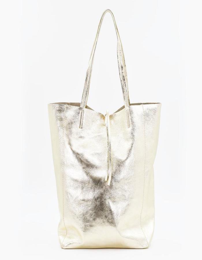 Italian Leather Gold Tote Bag