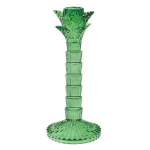 Green Palm Glass Candle Holder