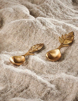 Antique Brass Woodland Leave Mini Spoons