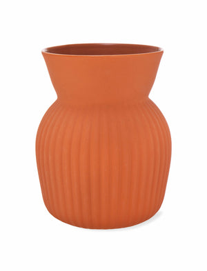 Ribbed Terracotta Ceramic Vase