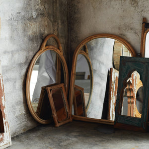 Bamboo Circular Wall Mirror with Handle