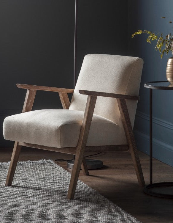 Natural Linen and Teak Armchair