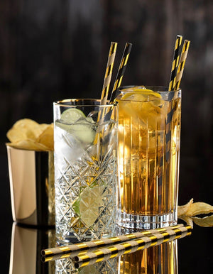 Cut Glass Highball with Gold Rim
