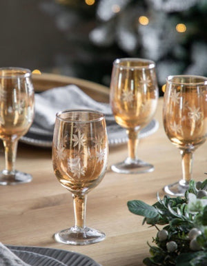 Golden Star Etched Wine Glass