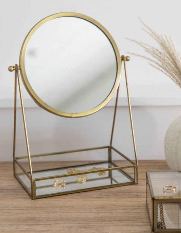 Brass Desk Vanity Mirror With Tray