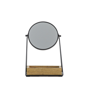Black Vanity Mirror With Wooden Tray Shelve