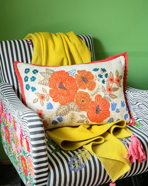 Hand Embroidered Floral Cushion